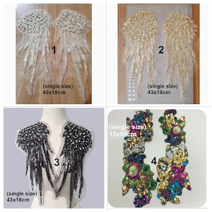 One Pair of Glitter Sequins Beaded Flower Plant Applique Wing cloth patch DIY badge Craft decorative cloth handbag accessory supply