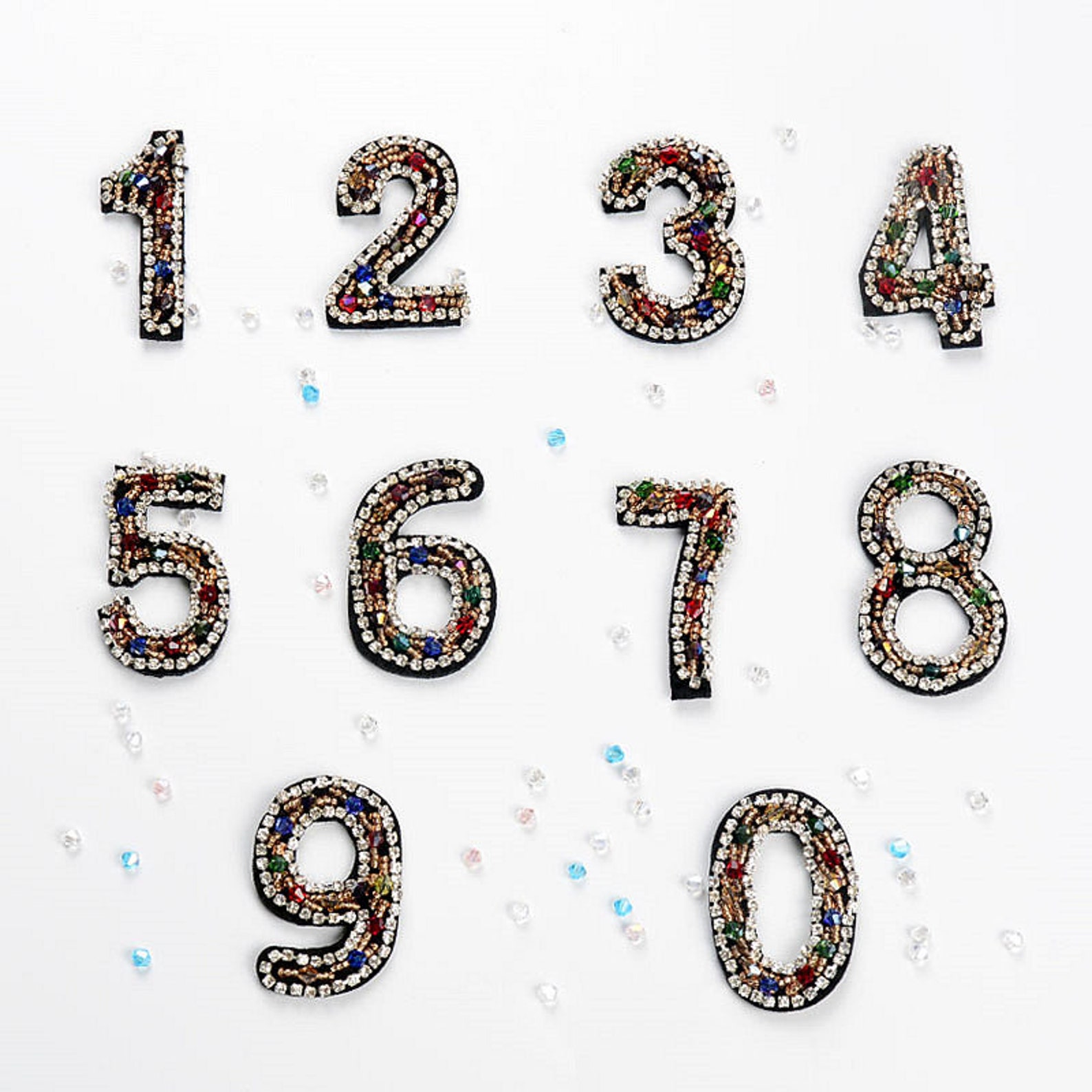 Crystal Beaded Numbers 0 to 9 Number Appliques Arabic Numerals Cloth ...