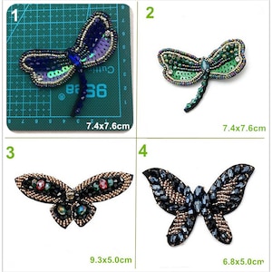 Crystal Beaded Dragonfly Butterfly Applique Badge cloth patch sew on DIY garment accessories decorative Sequin cloth