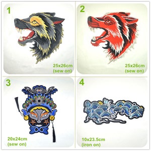 Fabric Embroidery Wolf Head Lucky Cloud Opera facial makeup Applique cloth patch DIY garment accessories decorative Jacket cloth
