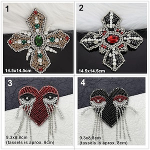 Crystal Beaded Cross tassels Eye Heart Applique Sew on Applique cloth patch DIY garment accessories decorative Sequin cloth
