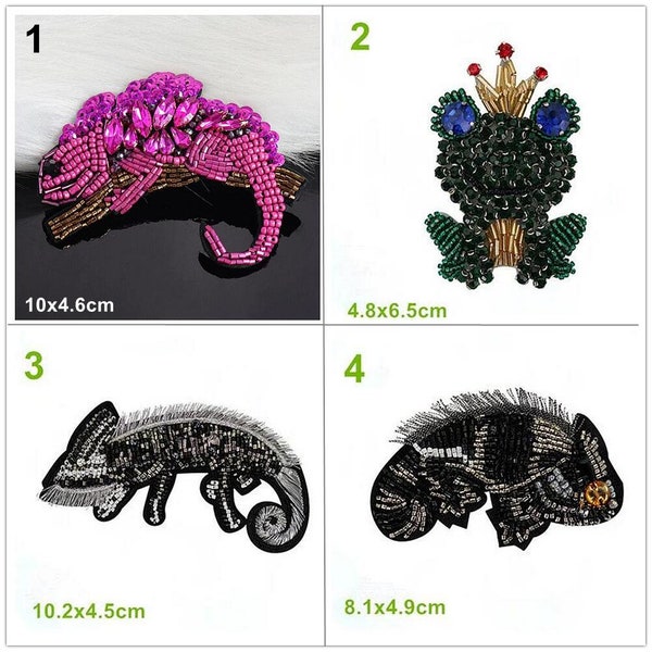 Crystal Beaded Frog lizard applique Insect cloth patch sew on DIY garment accessories decorative Sequin cloth