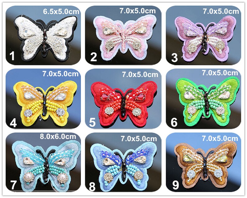 Crystal Beaded Colorful Butterfly Applique cloth Patch DIY Brooch badge Craft cloth handbag accessory Craft supply
