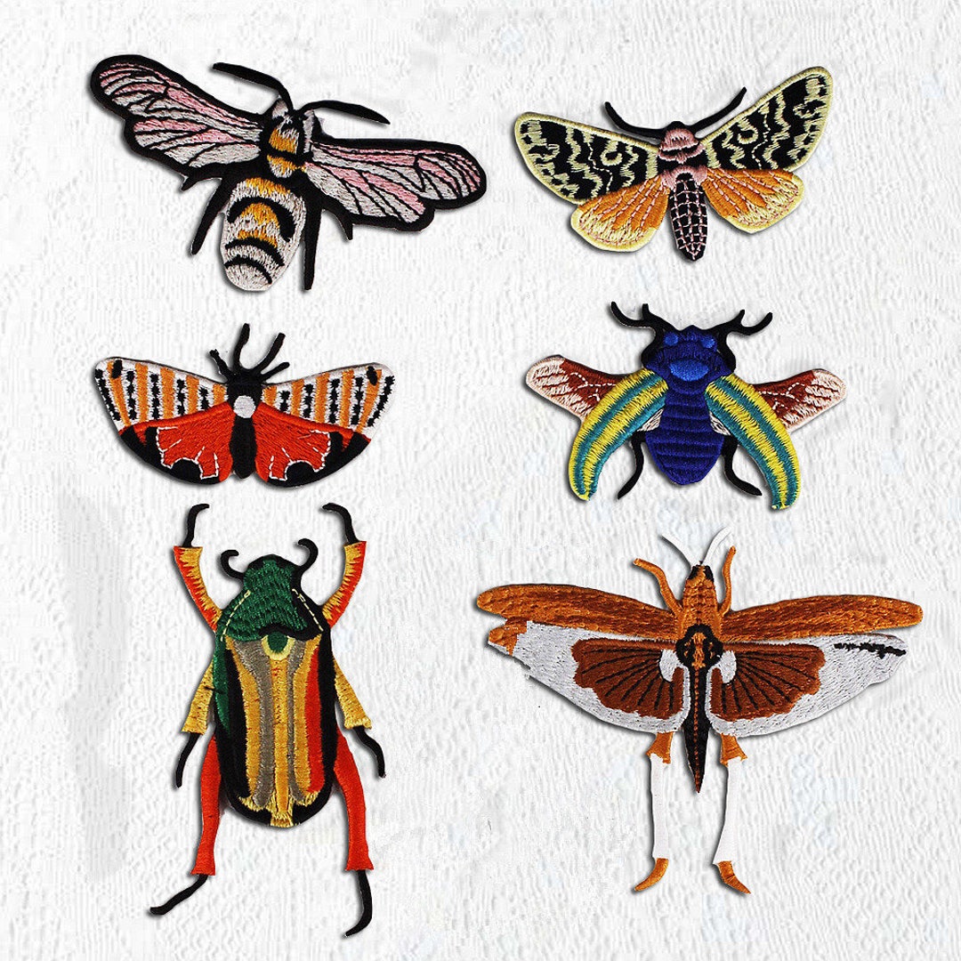 Fabric Embroidery Butterfly Bee Beatles Longicorn Applique Insect Cloth ...