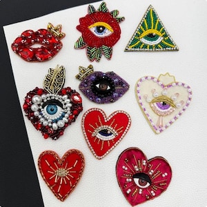 Crystal Beaded Heart Love eye Applique Crown Lip cloth patch sew on DIY decorative accessory