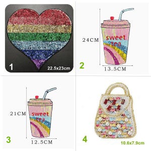 Parche de tela con lentejuelas para botella, taza de bebida dulce, corazón, arcoíris, apliques, bolso, chaqueta, accesorio decorativo