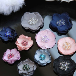7cm Fabric Silk Satin Beaded Color Flower Applique Flower cloth Patch DIY Jacket decorative cloth Patch handbag accessory supply