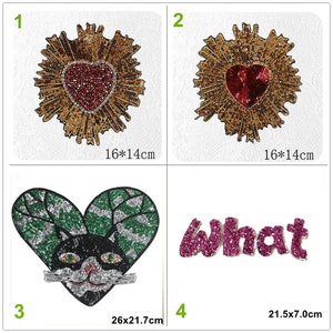 Lentejuelas con cuentas, letra inglesa, What Cat, cuentas de cristal, corazón, aplique, parche de tela, accesorio de ropa DIY, lentejuelas decorativas