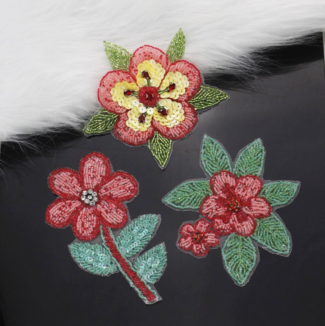 Crystal Beaded Fabric Embroidery Flower Applique Dress Cloth Patch DIY Craft Decorative Cloth