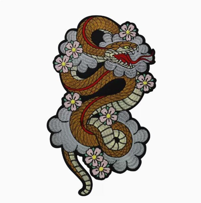 34.5x20cm Fabric Flower Snakes Red Snake Applique Animal Cloth Patch ...
