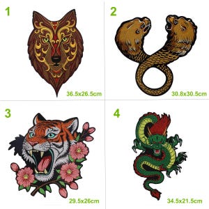 Fabric embroidery Wolf Tiger Snake Applique Patch, Beaded DIY Accessory