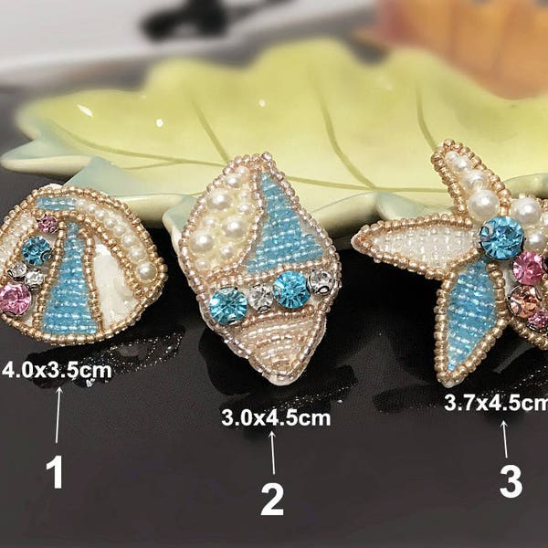 Crystal Pearl Beaded Shell Sea Star Conch Applique Sea Animals DIY badge Craft decorative Party cloth hair bag accessory supply