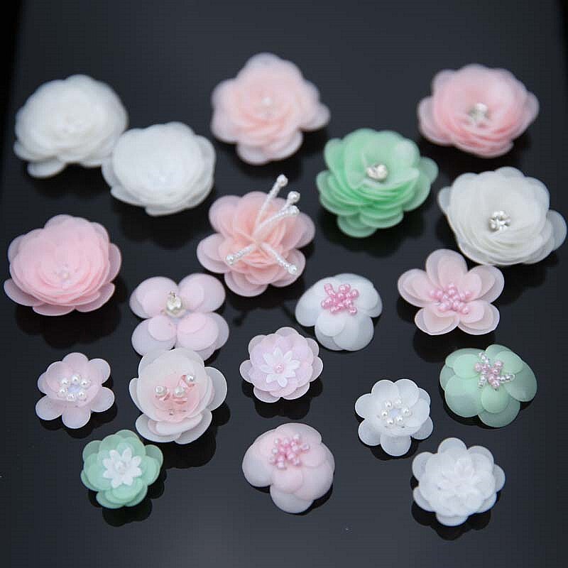 Stereo Sequin Crystal Beaded mix Pink White Green flower Applique sew on cloth patch DIY garment accessory decora cloth wholesale