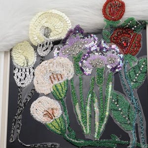 Embroidery Sequins Beaded Elegant Flower Lily Rose Applique Cloth Patch DIY Jacket cloth handbag accessory supply