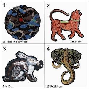Tela bordada dragón Tigre elefante conejo apliques Animal tela parche DIY chaqueta decorativa fiesta bolso accesorio suministro