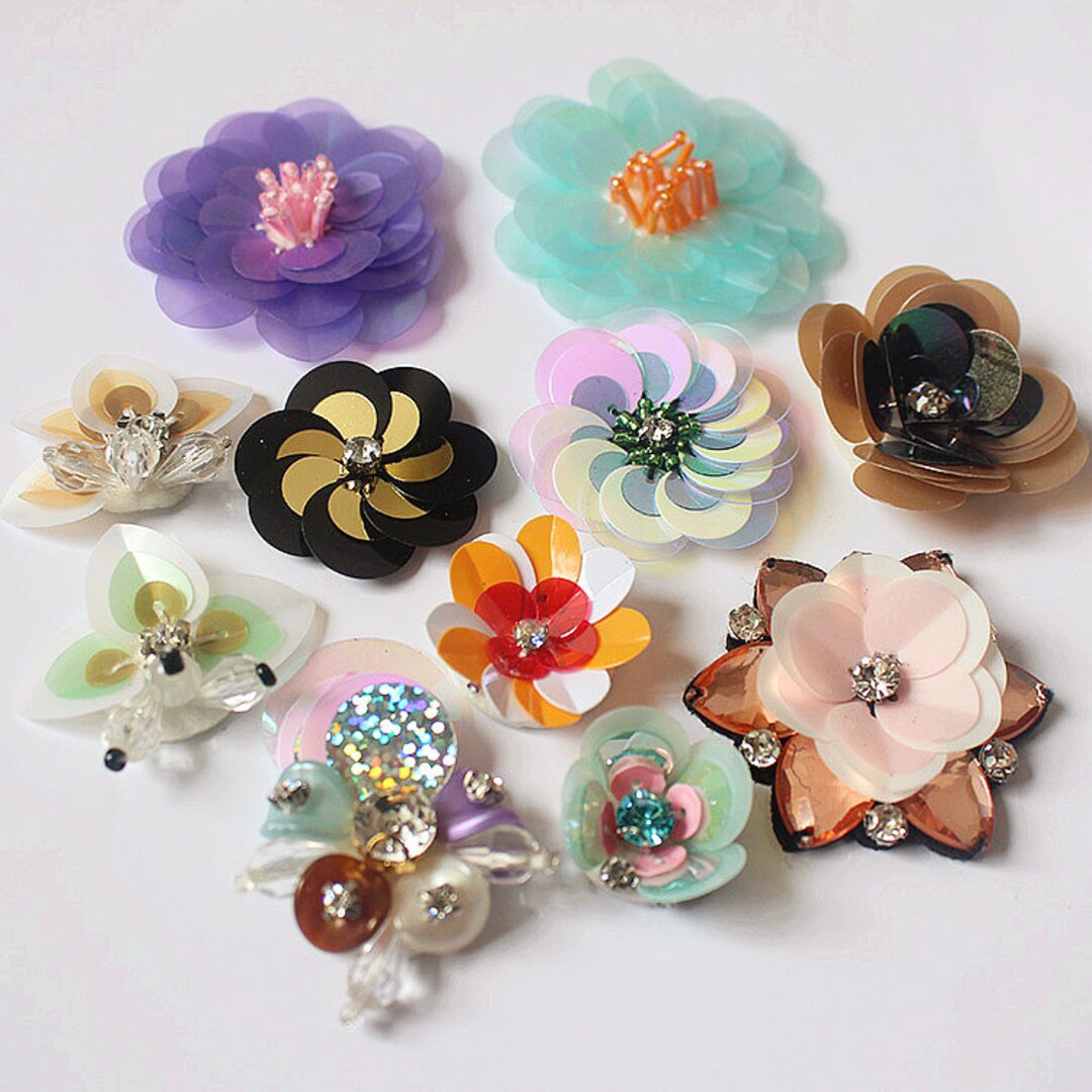 Crystal Beaded Flower Appliques Beaded Hand Sewing Flower Etsy