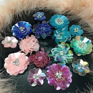 Sequins Crystal Beaded Flower Applique cloth DIY Brooch badge Craft decorative Party cloth handbag accessory Craft supply
