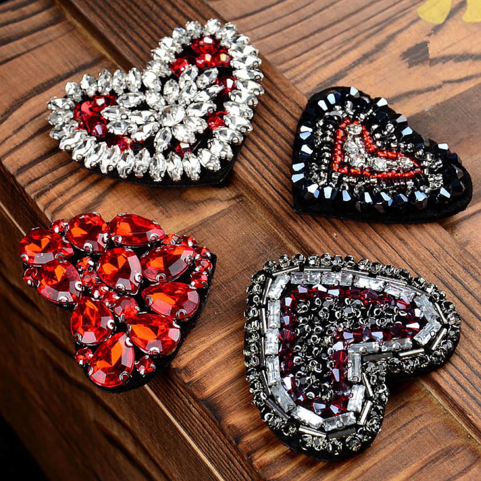 Crystal Beaded Love Heart Applique Sew on Hearts Cloth Patch Etsy