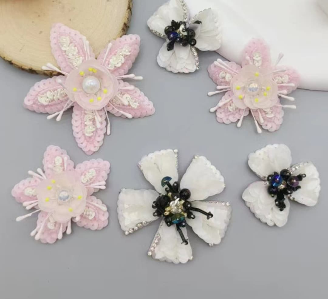 Sequins Beaded Fabric Flower Applique Plant Cloth Patch DIY Garment