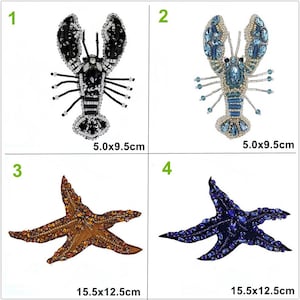 Crystal Beaded Starfish Lobster Applique Parche de tela Insignia de bricolaje Artesanía de tela decorativa handbag suministro de accesorios