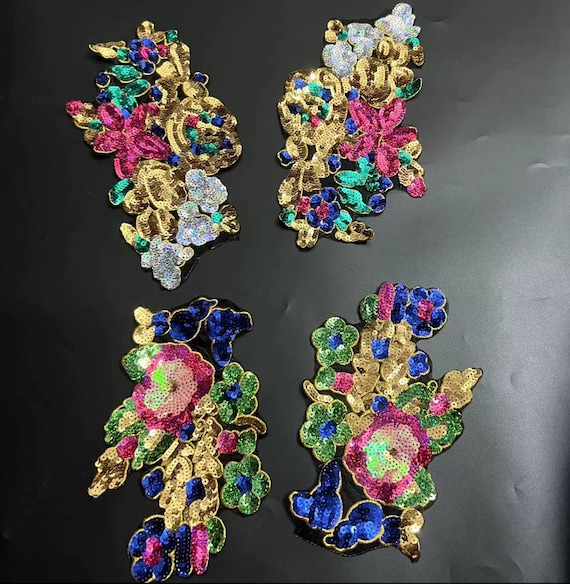 Un Ensemble Paillettes Perlées Fleur Applique Tissu Patch Bricolage Veste Décorative Fête Tissu Sac à Main Accessoire Approvisionnement - France