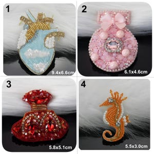 Beaded Applique Patch: Crystal Seahorse, Bottle, Heart, DIY Craft