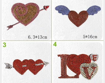 Wings Heart Beaded Patches Heart-shaped Applique Sew On Clothes Bags Shoes DIY Badge Red Heart Patch Embroidered Garment Accessories BG317