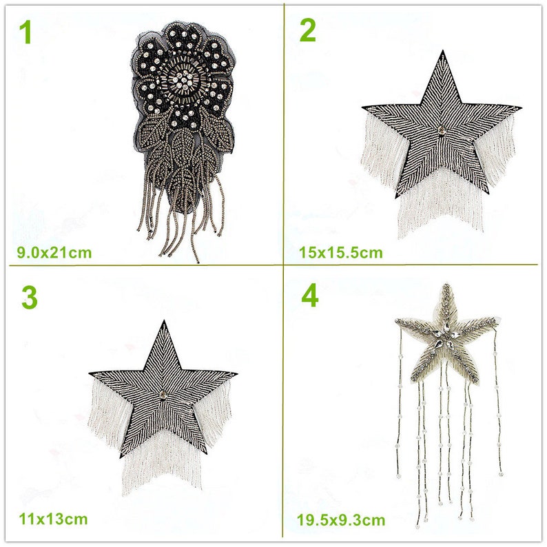 Crystal Beaded Tassels Star Appliques Badge Patch Sew on cloth Etsy