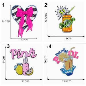 Aplique de lentejuelas con cuentas, lazo, corazón, para botella de bebida de verano, parche de tela con letras, accesorio decorativo para prendas de vestir, chaqueta, vestido, bolso, artesanía