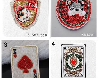 Crystal Sequins Beaded Rabbit Dog Golden K Poker A Card Applique patch DIY cloth accessory