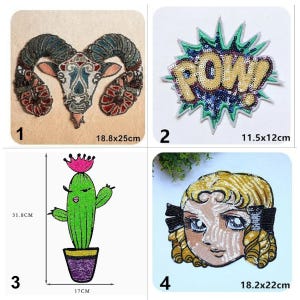 Apliques de tela con lentejuelas y cuentas de cabra, letras, hadas, cactus, parches de tela, bricolaje, chaqueta, tela decorativa, accesorio para bolso