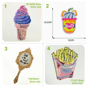 Sequin Beaded Applique: Ice Cream, Drink, Mirror, Fries (Iron On)
