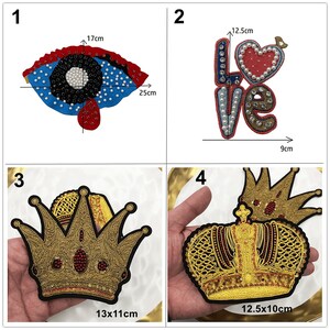 Lentejuelas de cristal con cuentas corona de ojos carta amor apliques insignia parche de tela DIY broche accesorios de ropa suministro de tela con cuentas decorativas