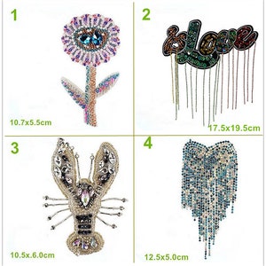 Crystal Beaded Flower Lobster Hearts Love tassels carta Applique Cloth patch DIY insignia Fabricación decorativa tela bolso accesorio suministro