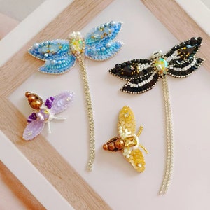 Crystal Sequins Beaded Bee Dragonfly Insect Applique cloth patch DIY badge Craft decorative cloth handbag