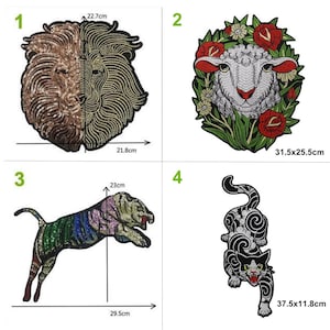 Fabric Sequins Beaded embroidery Tiger Cat Lion Lamb Applique Animal cloth patch