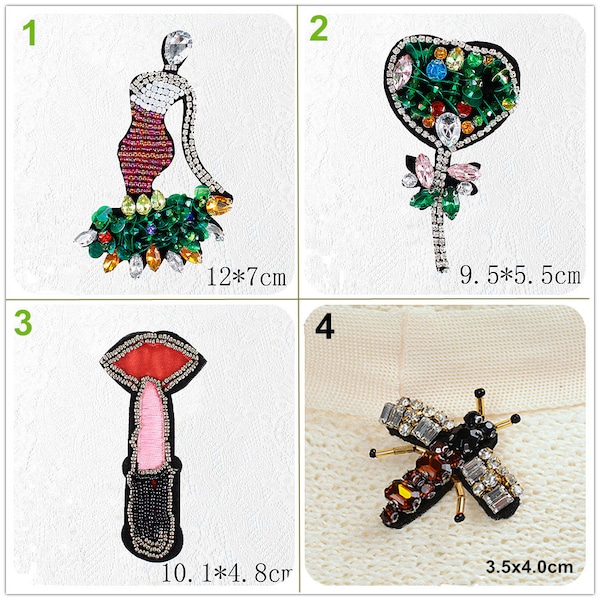 Crystal Beaded Heart Flower Dance Lady Lips Lipstick Bee Appliques Beaded Sew on cloth patch DIY garment accessories decorative cloth Sale