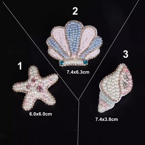 Crystal Pearl Beaded Shell Seastar Applique Conch cloth patch DIY badge Craft decorative cloth handbag accessory supply