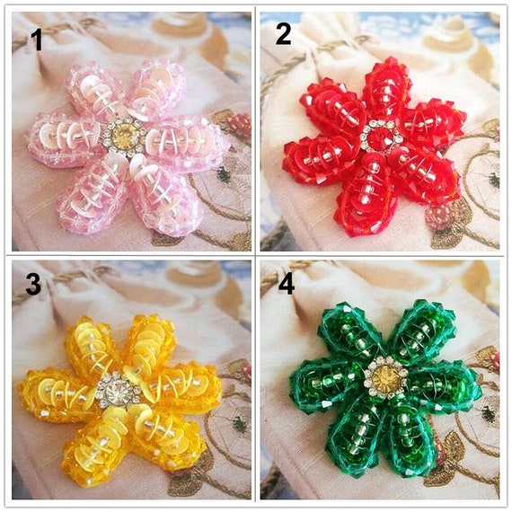 Crystal Sequins Beaded Applique Flower Cloth Patch Applique