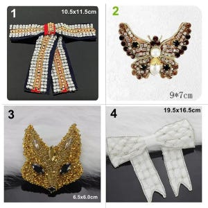 Crystal glitter Beaded Golden Fox Butterfly Bowknot Applique Cloth Patch DIY badge Craft cloth handbag accessory supply