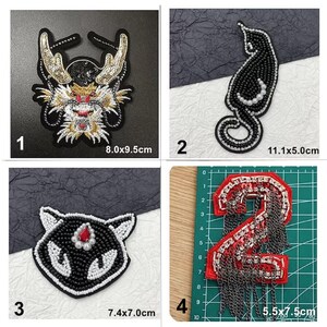 Crystal Beaded Cat Number Dragon Applique Badge cloth patch sew on DIY garment accessories decorative Sequin cloth