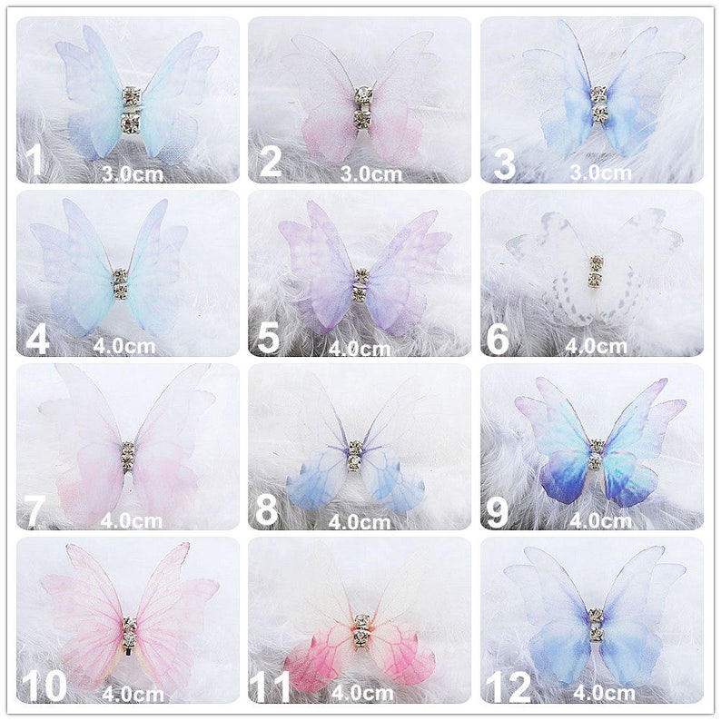 Crystal Transparent double layer gauze dream color butterfly Applique cloth sew on DIY wedding Craft decorative Party cloth hair bag supply image 2