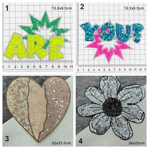 Apliques de letras con cuentas y lentejuelas, parche de tela con flores, accesorio para prendas de bricolaje, venta de tela con lentejuelas
