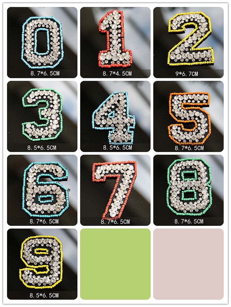 Fabric Crystal Beaded Color Numbers 0 to 9 Number Appliques Arabic ...