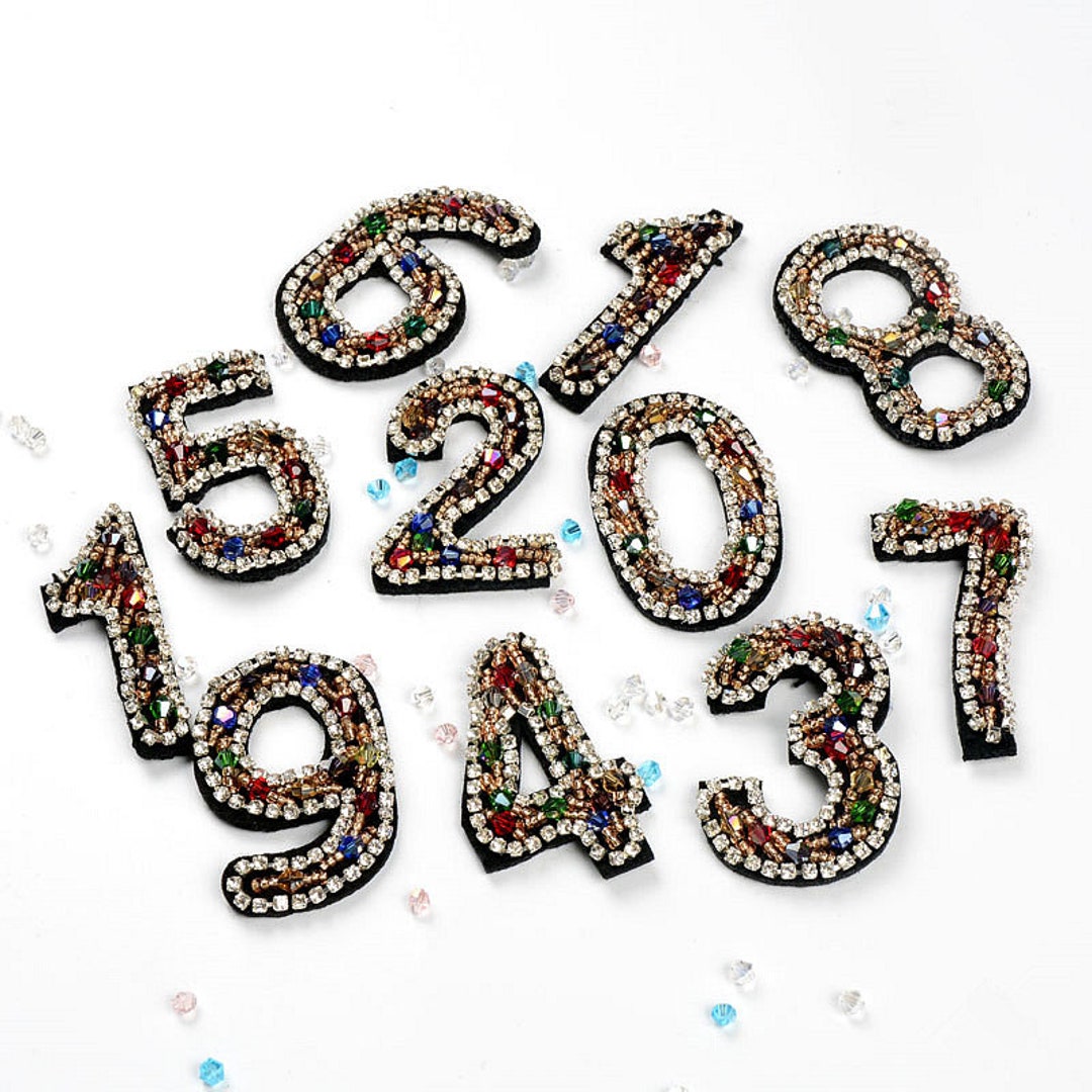 Crystal Beaded Numbers 0 to 9 Number Appliques Arabic Numerals Cloth ...