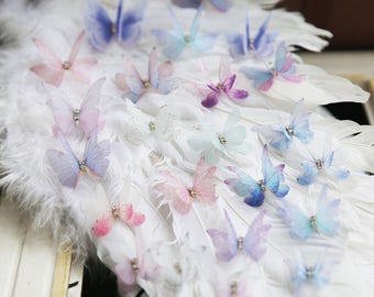 Crystal Transparent double layer gauze dream color butterfly Applique cloth sew on DIY wedding Craft decorative Party cloth hair bag supply