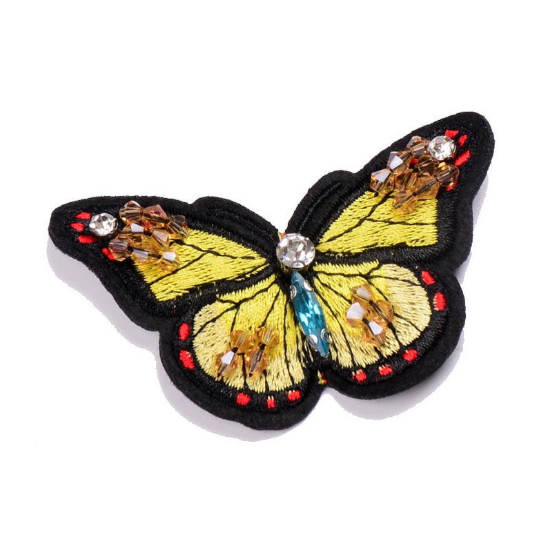 Crystal Beaded Butterfly Applique Color Butterfly Cloth Patch Etsy