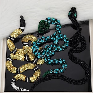 Crystal Beaded Snake Applique cloth Patch DIY Jacket decorative Party cloth handbag accessory supply
