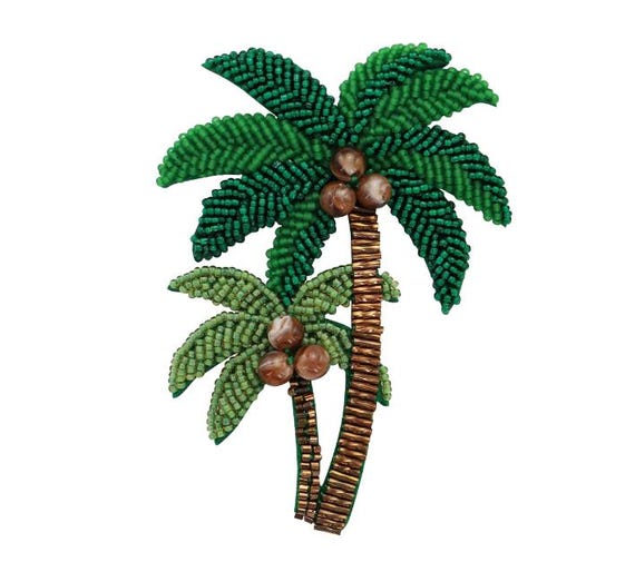 Crystal Beaded Green Palm Tree Appliques Coconut Trees Cloth Patch