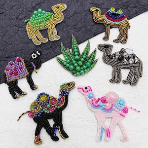 Crystal Beaded Leaf camel Applique cloth Patch DIY badge Craft decorative Party cloth handbag accessory supply